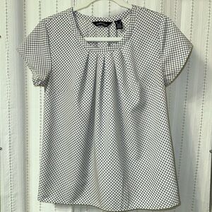 Lands' End Petite! Black & White Checkered Blouse, good condition